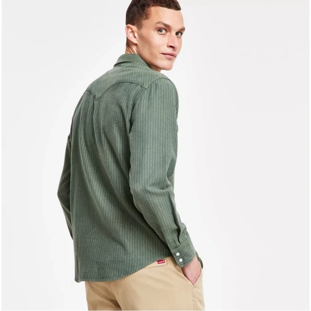 Levi's Olive Striped Casual Shirt